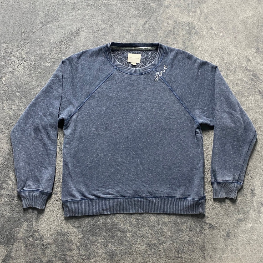 American Eagle Sweatshirt Womens Medium Blue Excellent Love Embroidery Raglan
